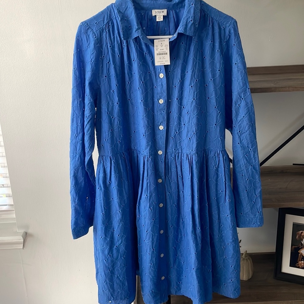 NWT JCrew Blue Button Down, Eyelet dress. Size 10